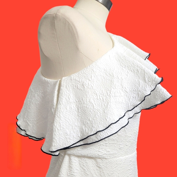 Halston Heritage Women's White Ruff Asymmetric One-shoulder Dress Size 4 - Picture 4 of 11